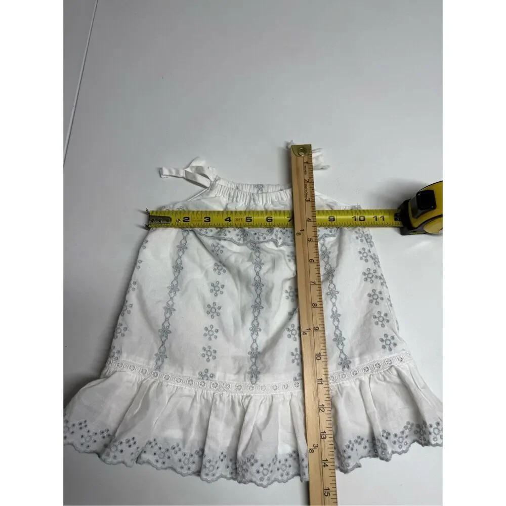 Gap Baby Cotton Embroidered Dress Lined Ruffled Size 3-6 months White Gray